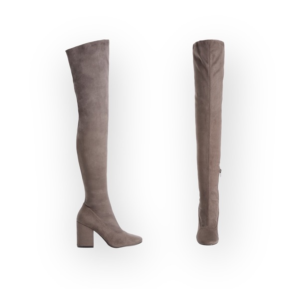 new Marc Fisher ❤︎ Over the Knee Vegan Suede Heeled Boots ❤︎ Taupe 6M ❤︎ - Picture 6 of 16